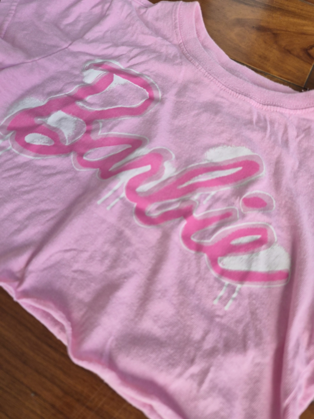 Barbie Pink Graphic Cropped Tee | Custom Raw Hem Top (Fits XS) - Picture 3 of 16